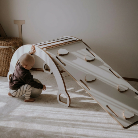 Balançoire Montessori en bois avec toboggan nuages - XXL