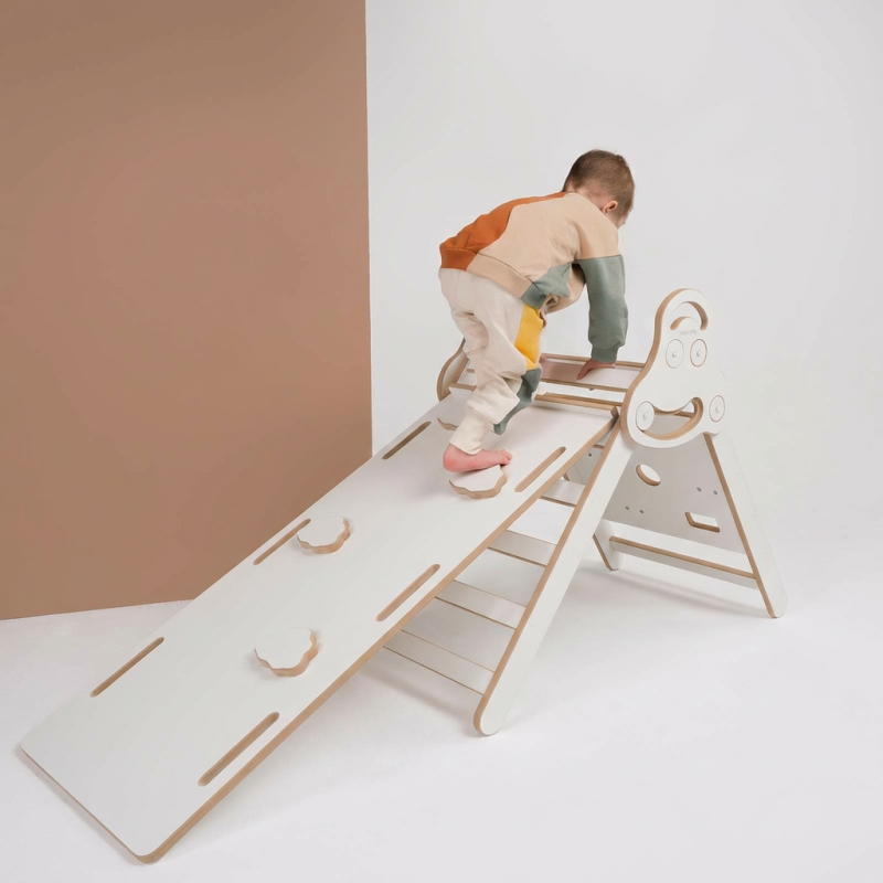 Structure Escalade Montessori en bois avec Toboggan Bascule XXL