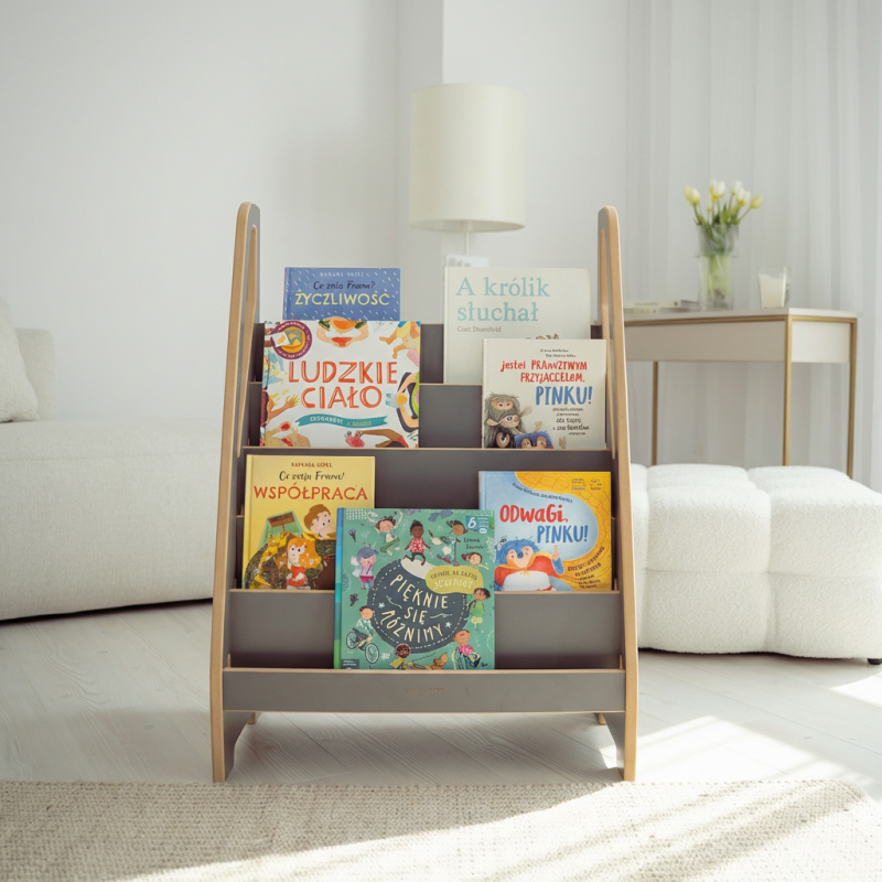 Bibliothèque Montessori en bois pour enfants - Grise