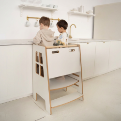 Tour d'apprentissage Montessori double en bois pour fratrie