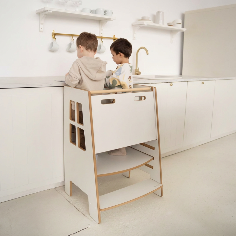 Tour d'apprentissage Montessori double en bois pour fratrie