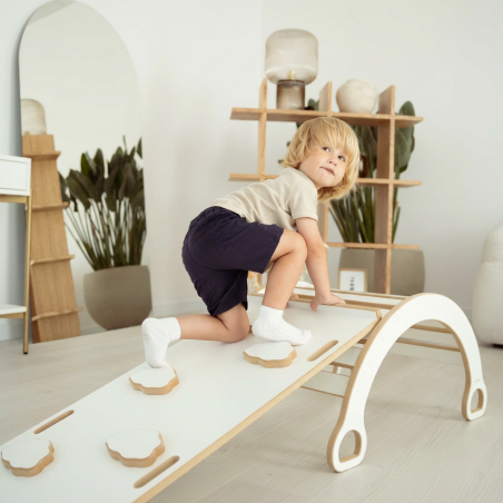 Balançoire Montessori XL en bois et toboggan "Nuages"