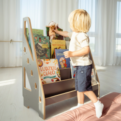 Bibliothèque Montessori enfants en bois - XL grise