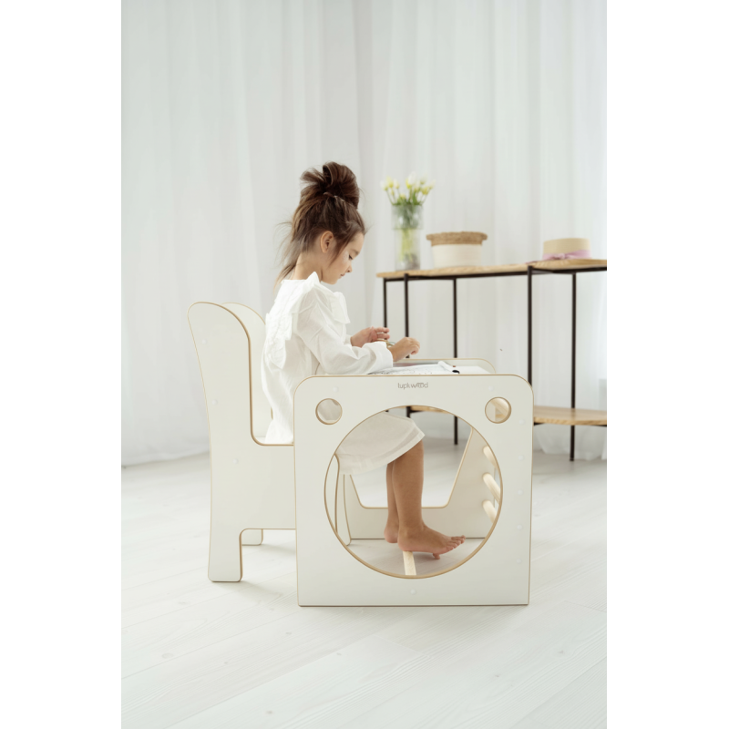 Cube Montessori en bois enfant multifonctionnel et fauteuil