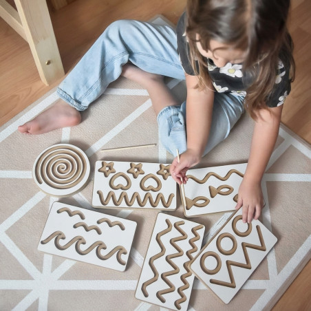 Tablettes graphiques enfants Montessori en bois - Lot de 6 couleurs