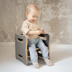 Chaise et table Montessori 2 en 1 en bois - Grise