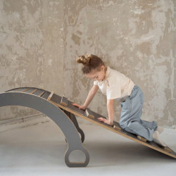 Balançoire Montessori en bois avec toboggan XXL - Grise