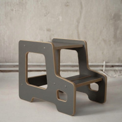 Tour d'apprentissage Montessori en bois - Escabeau réglable gris