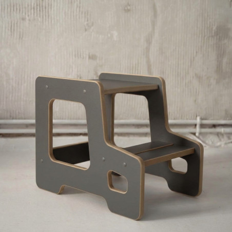 Tour d'apprentissage Montessori en bois - Escabeau réglable gris