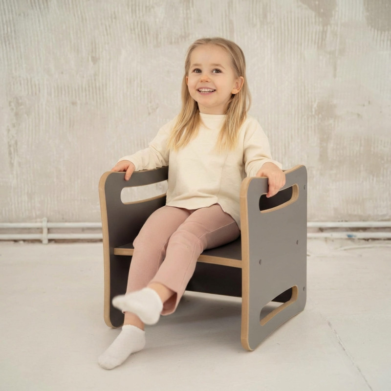 Chaise et Table 2-en-1 Montessori en bois - Gris