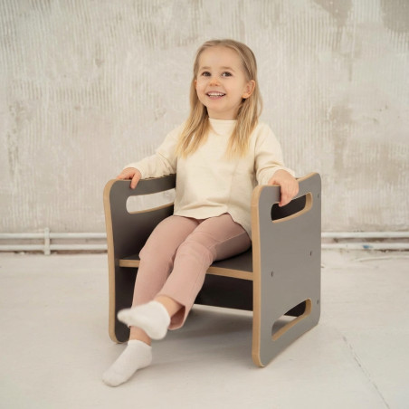 Chaise et Table 2-en-1 Montessori en bois - Gris