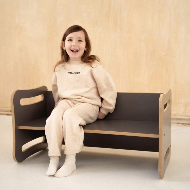 Table et chaise 2-en-1 enfant Montessori en bois - Gris