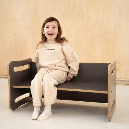 Table et chaise 2-en-1 enfant Montessori en bois - Gris