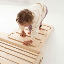 Balançoire Montessori XXL en bois avec toboggan - Naturel