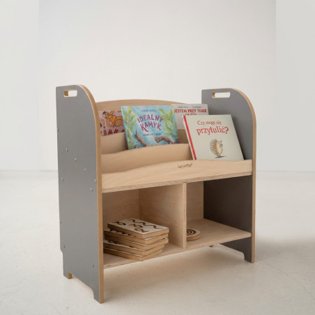Étagère bibliothèque Montessori en bois - Grise