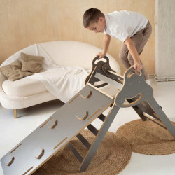 Pikler Montessori en bois avec toboggan XXL - Gris nuages