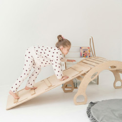 Culbuto Montessori en bois XXL avec poignées et toboggan en échelle - Naturel