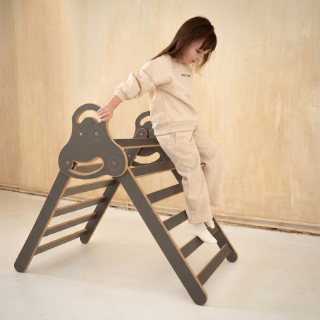 Pikler en bois Montessori avec toboggan – Gris