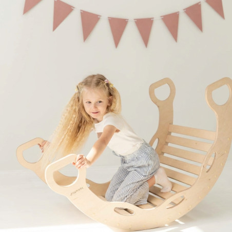 Culbuto Montessori XXL en bois naturel avec poignées