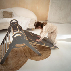 Pikler Montessori en bois avec toboggan - Gris et nuages