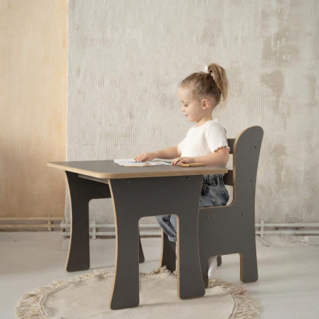Set table et chaises enfant Montessori en bois – Gris
