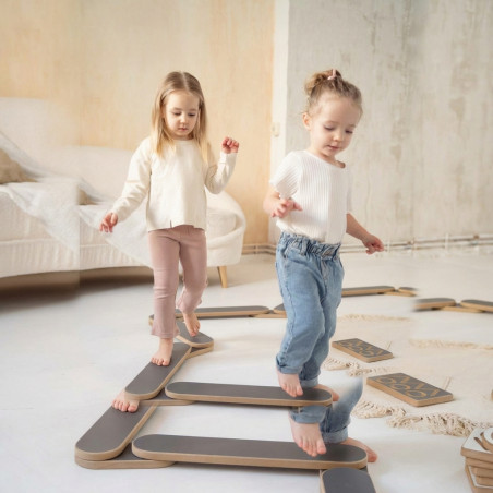 Poutre d'équilibre Montessori en bois grise - Longueur ajustable