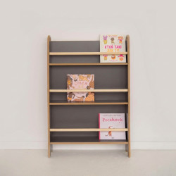 Bibliothèque murale Montessori enfant étroite en bois grise