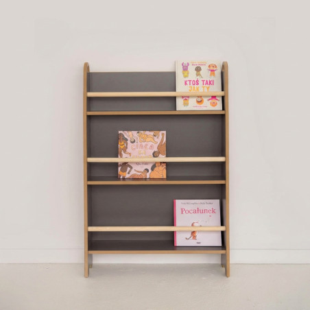 Bibliothèque murale Montessori enfant étroite en bois grise