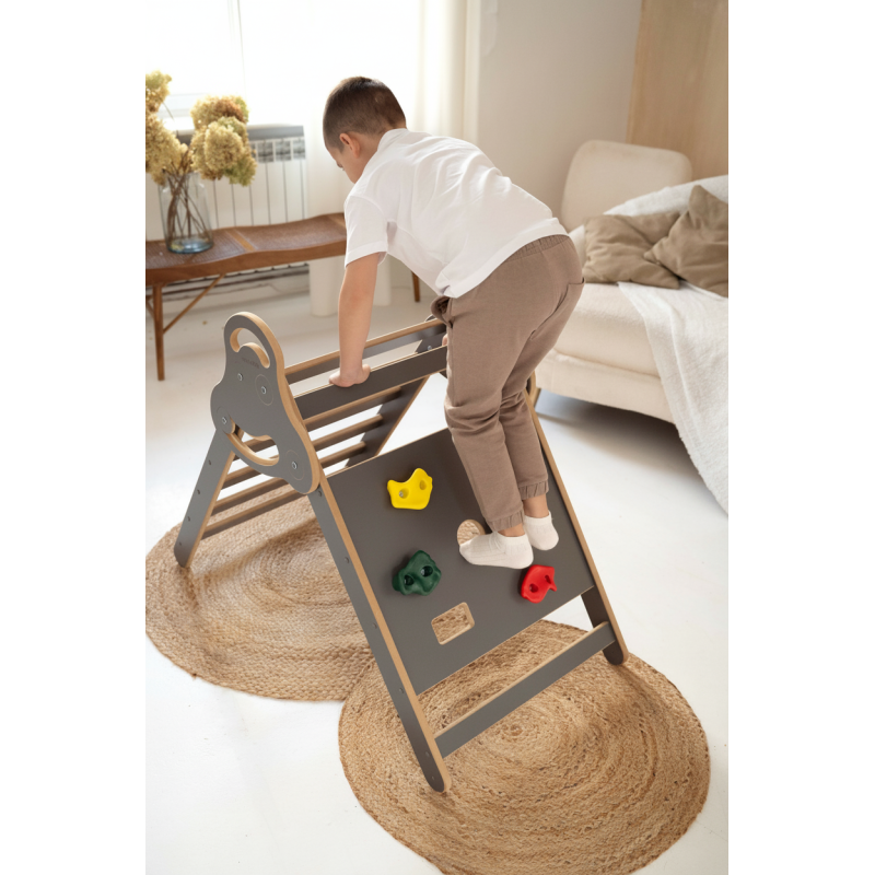 Mur d'escalade Montessori en bois – Gris