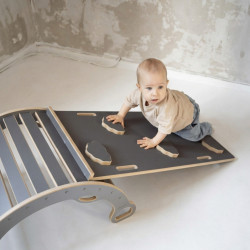 Balançoire Montessori en bois avec toboggan - Grise, taille L