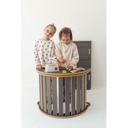 Arche d'escalade Montessori en bois avec toboggan et plateau - Gris L