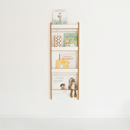 Grande étagère murale Montessori en bois pour livres - Blanche et naturelle