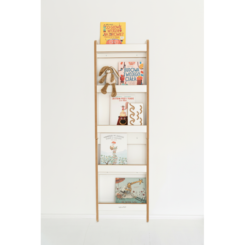 Étagère murale Montessori en bois pour livres d'enfants - Blanc et naturel