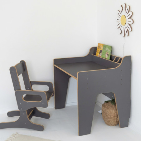 Bureau enfant Montessori réglable en bois - Gris