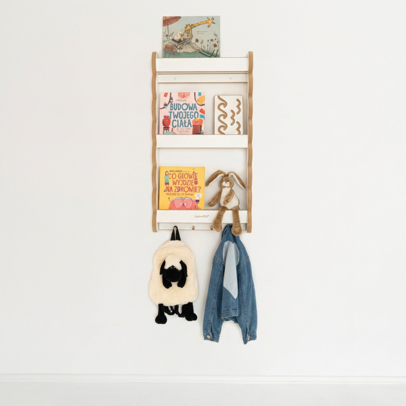 Étagère murale livres Montessori en bois pour enfant - Blanc et naturel