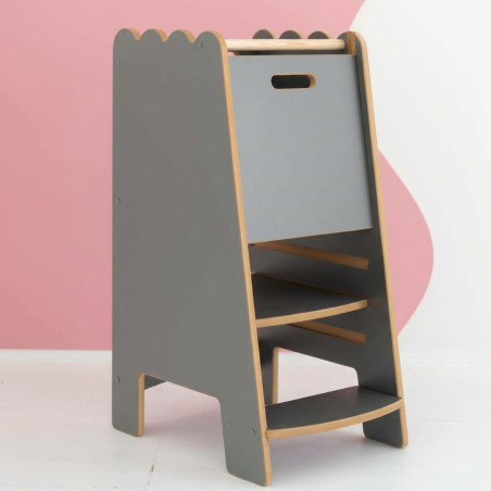 Tour d'observation Montessori en bois avec volant - Gris