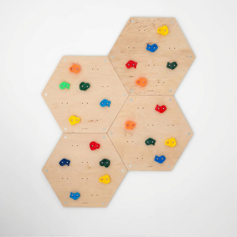 Mur d'escalade Montessori en bois hexagonal modulable
