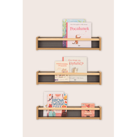 Lot de 3 étagères Montessori murales pour livres – Grises