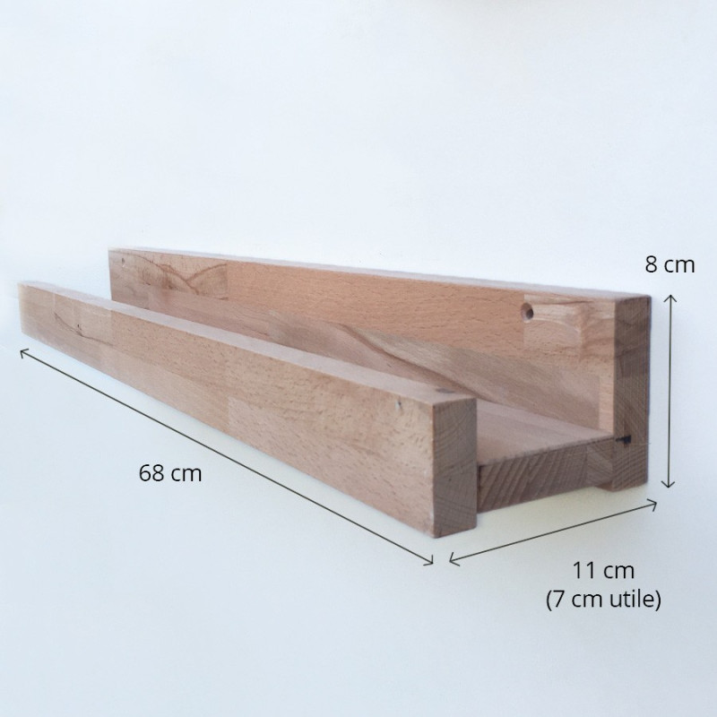 Louise - Grande tablette/étagère murale en bois avec rebord - 68 cm de largeur Louise - Grande tablette/étagère murale en bois avec rebord - 68 cm de largeur