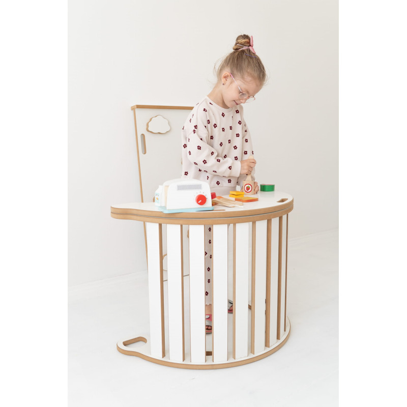 Balançoire Montessori en bois 3-en-1 L avec toboggan et plateau