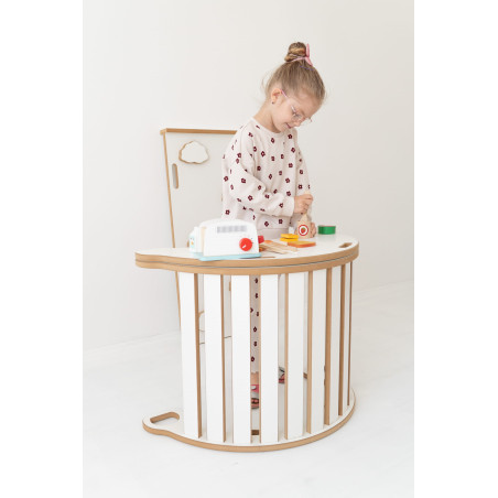 Balançoire Montessori en bois 3-en-1 L avec toboggan et plateau