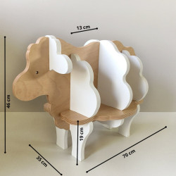 Augustin - Bibliothèque enfant en forme de mouton - Bois brut vernis et blanc - Dimensions