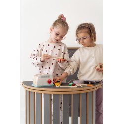Balançoire Montessori 3-en-1 en bois avec toboggan nuages et plateau - Gris