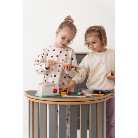 Balançoire Montessori 3-en-1 en bois avec toboggan nuages et plateau - Gris