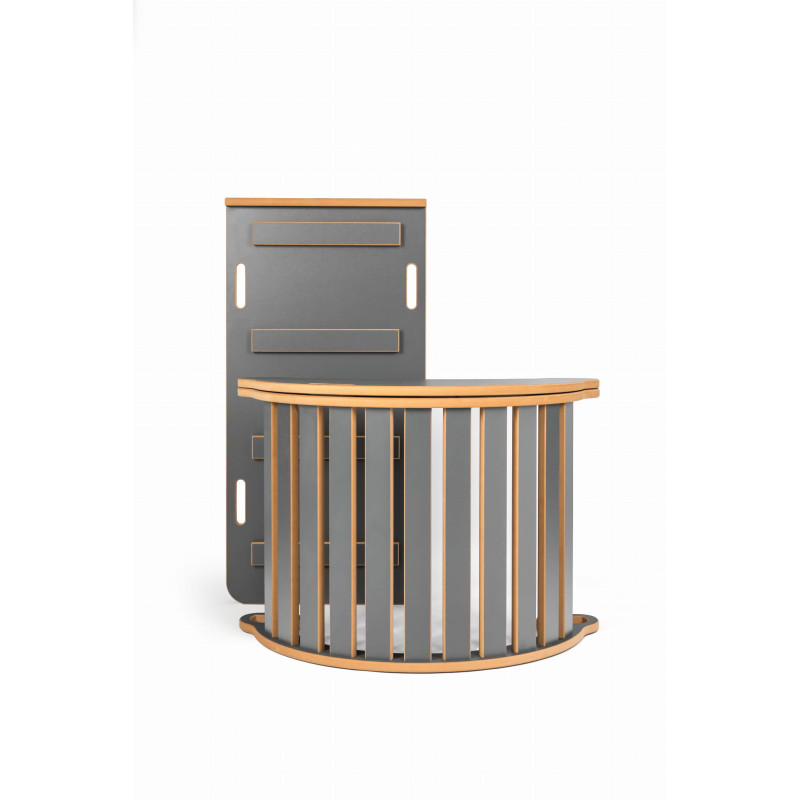Balançoire Montessori en bois avec toboggan et plateau - L gris