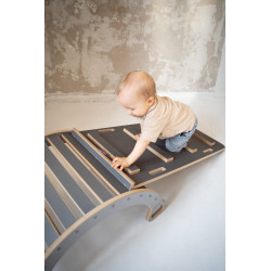 Balançoire Montessori en bois avec toboggan et plateau - L gris — photo 2