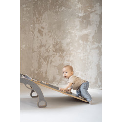 Balançoire Montessori 3-en-1 en bois avec toboggan nuages et plateau - Gris — photo 7