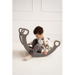 Balançoire Montessori en bois avec toboggan et plateau - L gris — photo 7