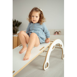 Balançoire Montessori 3-en-1 en bois avec toboggan à barreaux et plateau — photo 8
