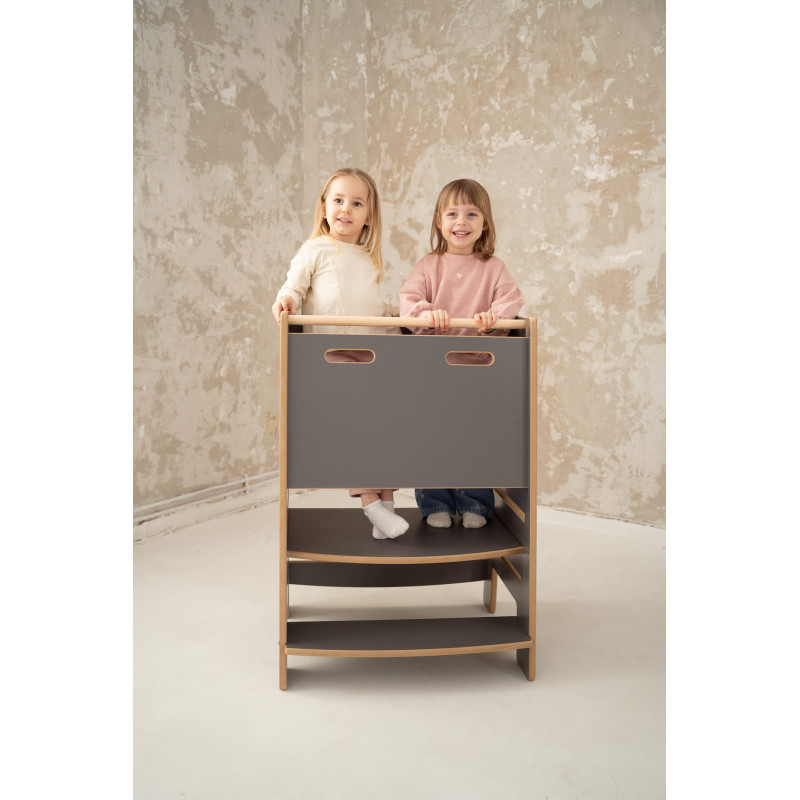 Aide culinaire Montessori double enfant en bois - Grise